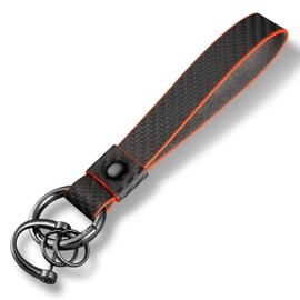 T-carbon 1pcs Carbon Fiber Leather Motorcycle Keychain Motorcycle Bike Car Key Chain Accessories for Men and Women,Orange