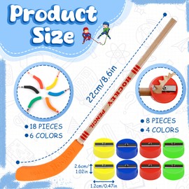 OT-NVWOZR 18pcs Hockey Pencils with Erasers, 9 Inch Multicolor Hockey Sticks Pencils with 8pcs Mini Round Pencil Sharpeners, Fun Cool Pencils Hockey Gifts for Fans Students, Sports Hockey Party Favors