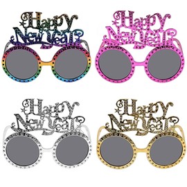 4 x 2024 Happy New Year Glasses, New Year's Eve Glasses for New Year's Party, Funny Party Glasses, New Year's Eve Party Decoration Glasses, Photo Booth Glasses for Costume Party Adults and Children