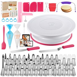 Kootek 230PCs Cake Decorating Kits, Baking Supplies Tools with Cake Stand Turntable, Piping Bags and Tips, Cake Leveler, Frosting Icing Spatulas & More Accessories for Cake Cupcake Decorations