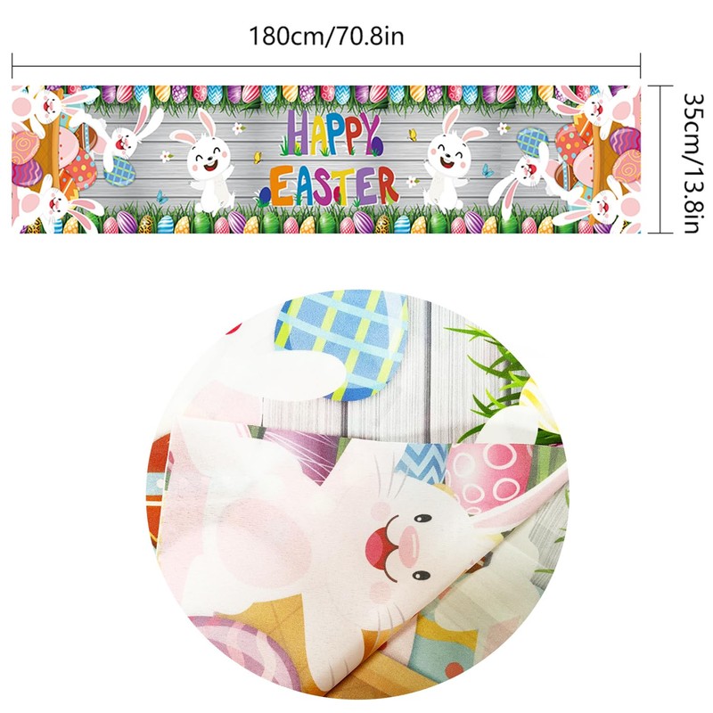 Happy Easter Table Runner Bunny Rabbit Easter Egg Tablecloth Table