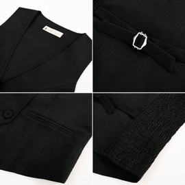 Belle Poque Women Black Waistcoat Vintage Sleeveless Surplice V-Neck Lined Versatile Vest Top with Pockets Black S