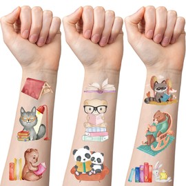 Cute Animal Temporary Tattoos for Kids - 280 Pcs Reading Fake Tattoo for Birthday Party Decorations, Woodland Animals Favors Supplies for Boys Girls Booklovers(8 Sheets)