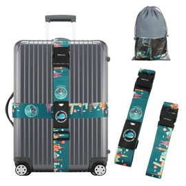 Yorkereynom Suitcase Belt, One-touch Type, Cross-Shaped, Trunk Belt, Luggage Strap, Anti-Theft, For Travel, Business Trips, Adjustable Size, Name Tag Included, Storage Bag Included