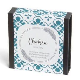 Mind Body Soul - Chakra Candles (wrap). 12 x Twenty Minute Candles with a Ceramic Holder for Relaxation, Meditation, Mindfulness and Well-Being