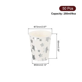 sourcing map Disposable Paper Cups, 50 Pack 9 OZ Party Decorative Cups for Coffee,Tea,Milk, Suitable for Party, Picnic,Travel and Event (Silver Star)