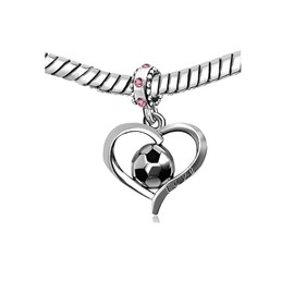 KunBead Jewelry Soccer Football Love Dangle Pink Crystal Charms for Bracelets Gift for Women Girls