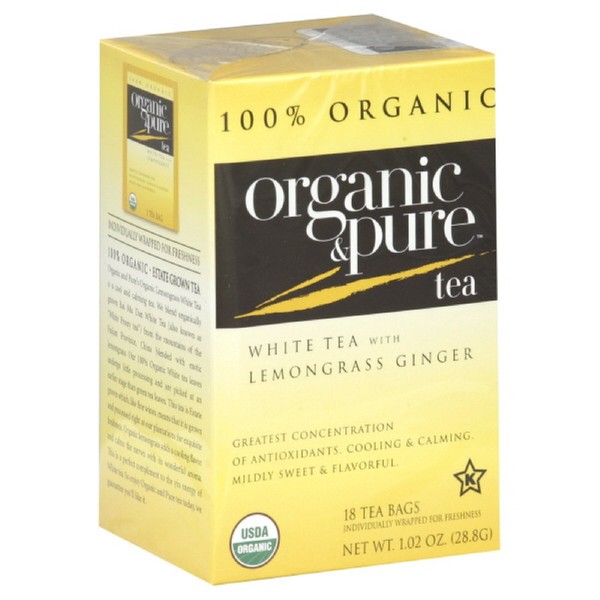Organic & Pure White Tea with Lemongrass Ginger, 18-count (PACK OF 6)