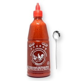 Double Chicken Brand Sriracha Hot Chili Sauce All Natural 30 Oz. (1 lb 14 oz) with Bonus Stainless Steel Sauce Spoon (2-Pc Set)