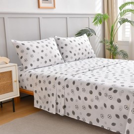 Chezmoi Collection 4-Piece Kids/Teens Sports Sheet Set - Soft Microfiber White Gray Baseball Basketball Football Soccer, Full Size