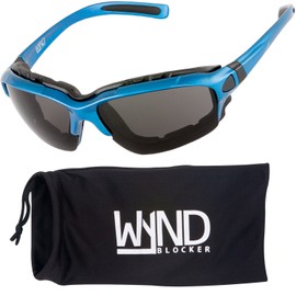 WYND Blocker Polarized Motorcycle Riding Sunglasses Sports Wrap Glasses, Blue, Polarized Smoke