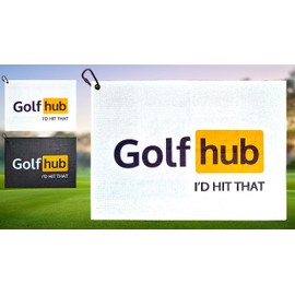 GolfHub Funny Microfiber Golf Towel – Large 14" x 20" Carabiner Clip for Golf Bags Carts Clubs Balls Perfect Golf Gag Gift Enthusiasts Waffle Men Premium (White GolfHub)