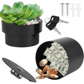 Secret Hidden Safe,Diversion Flower Pot Safe,2 Layer Flower Pot Diversion Safe,Spare Key Hider and Valuables and Emergencies Entry for Rentals, Outdoor, Garden, Home, Office, Yard(Black)