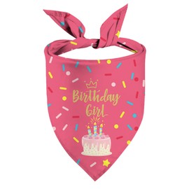 Birthday Girl Dog Bandana Puppy Scarf, Adjustable Triangle Double-Layer Reversible Pet Bandanas for Dogs Girl Birthday Party L