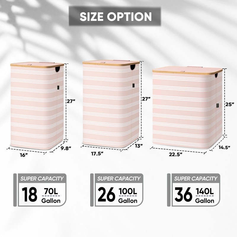 BALEINE Laundry Hamper with Lid, Tall Laundry Baskets with Bamboo