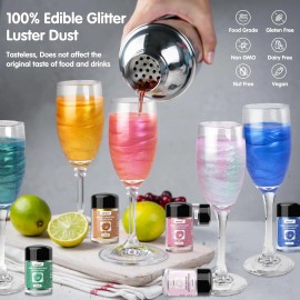 CRPTHE 6 Colors Luster Dust Edible Set, Edible Glitter for Cocktails, Food Grade Glitter Shimmer Sprinkle Powder for Drinks, Bakcolor: Army Green, size: Large