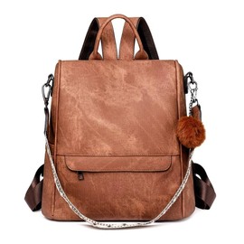 COFIHOME Backpack Purse for Women Ladies Backpack Vegan PU Leather Fashion Anti-theft Rucksack Waterproof Classic Print Daypack Shoulder Handbag Bag Security Casual Travel Hiking Knapsacks, Brown