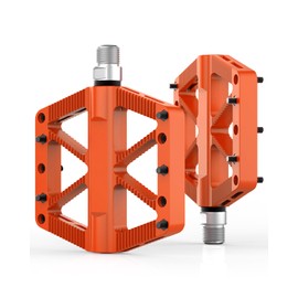 Bike Pedals, Mountain MTB BMX Pedals, 9/16" Bicycle Pedals, Lightweight Non-Slip Nylon Composite, Durable DU-Bearing & Bearing Platform Pedals (Orange)