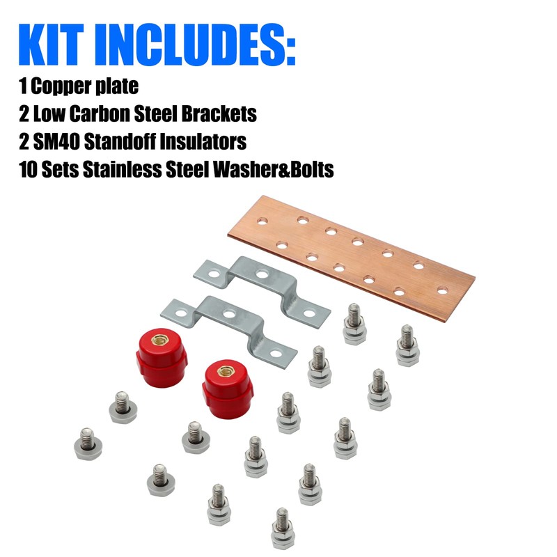 ELECTRAPICK Wall Mounted Copper Grounding Bar Kit, Copper Bus Bar