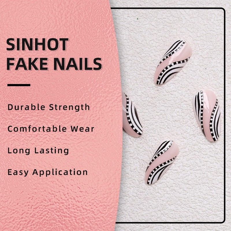 SINHOT Stiletto Press on Nails Long - Zebra Stripes Fake