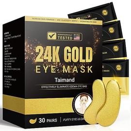 Taimand - Parches para debajo de los ojos (30 pares), mascarilla de oro de 24 quilates para ojos hinchados, ojeras, bolsas y arrugas con colágeno, ali