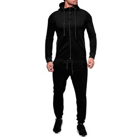 amropi Men's Tracksuit Athletic Full Zip Hooded Sportwear Casual Jogging Gym Sweatsuit Sets Black, 3XL