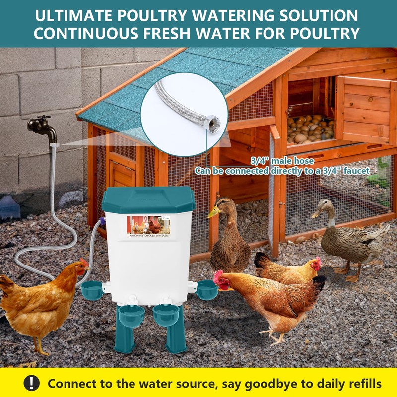 Lilyang Float-Controlled Automatic Chicken Waterer for Continuous Fresh Water, Self