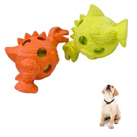 Friends Forever Squeaky Dog Toys with Tennis Ball, Tough Dog Chew Toy, Interactive Fun Indoor Play, Non-Toxic Durable Natural Rubber Puppy Teething, Dinosaur Citron/Orange 2 Piece