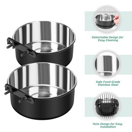 Dog Crate Water Bowl No Spill, 2 Pack Dog Crate Bowls Hanging, Kennel Water Food Bowls Mountable, Pet Cage Accessories Feeder Dish, Large Stainless Steel Coop Cup for Cat Puppy Bunny Guinea Pig Ferret