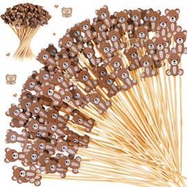 Tioncy 100 Pcs Bear Cocktail Picks 4.7 Inch Bear Cocktail Toothpicks for Appetizers Decorative Bamboo Skewers Party Decorations Fruit Food Picks for Party Supplies