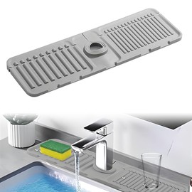 Ruayia Abtropfmatte aus Silikon für Wasserhähne, Spritzschutz Abtropftablett Matte, Spritzschutz für Spülbecken, Tropffänger Tablett Wasserfänger Matte für Küche Bad Spülbecken (Grau)