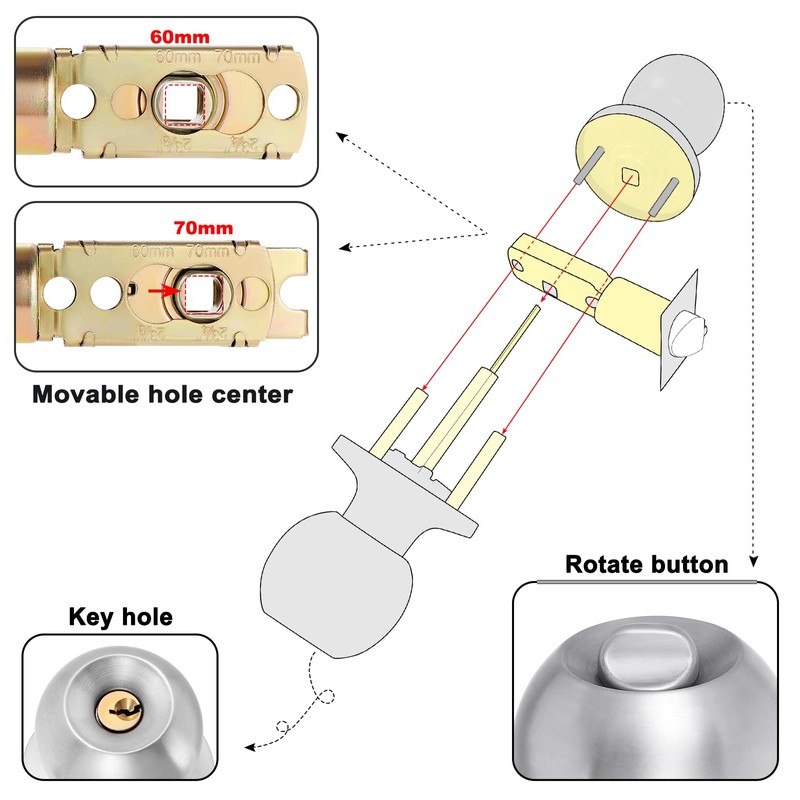 Faankiton Door Knob With Lock and Keys, Front Door Lockset,