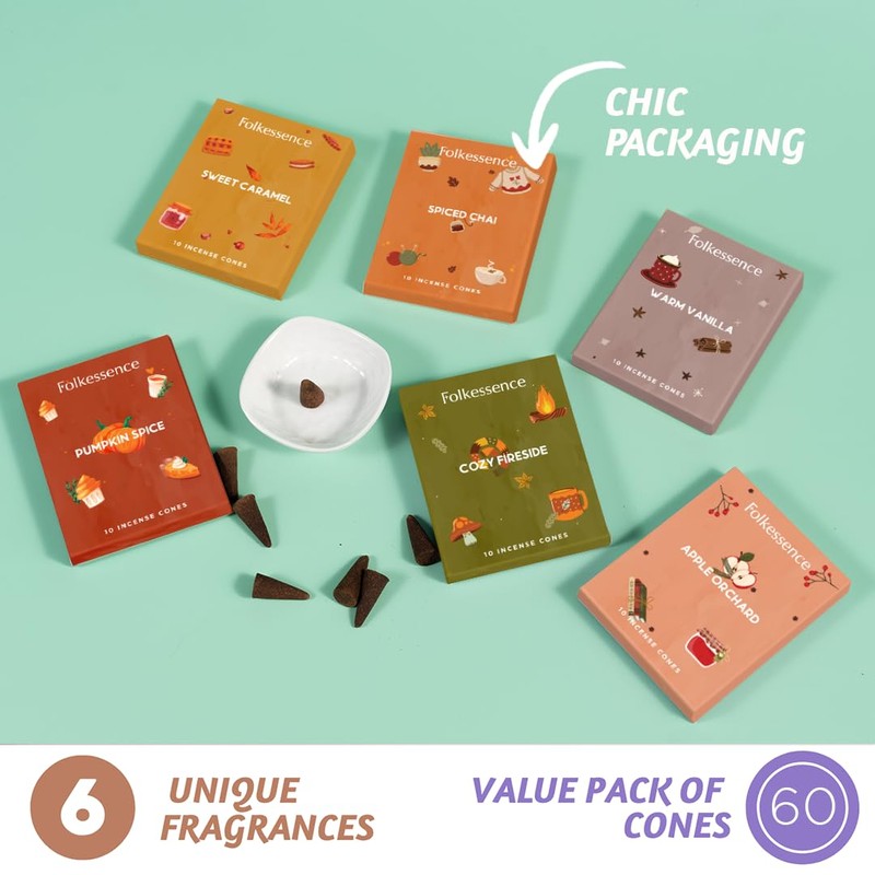 Folkulture Autumn Incense Cones Pumpkin Spice, Vanilla -Set of 6