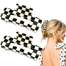 2 pinzas para el pelo a cuadros, pasadores cuadrados, bonitas pinzas para el pelo antideslizantes, pinzas para el pelo rectangulares de sujeción fuert