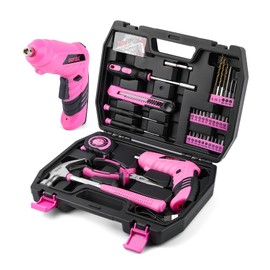 DOWELL 116Pcs Pink Tool Kit with 3.6V USB Cordless Screwdriver, Small Drill Set for Women, Girls