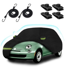 Car Cover for 2007-2025 Fiat 500/500C/500E Abarth/New Fiat 500 (Hatchback/Cabrio/3+1), 210T Waterproof Sun Rain Dust Snow Protection Outdoor Fiat Car Cover with Cotton Lining and Zipper Door-Black