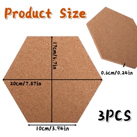 3Pcs Cork Bulletin Board Hexagon, Self Adhesive Corkboard Tiles for Walls Mini Wall Bulletin Boards Thick Tack Boards Hexagon Pin Board for Home Office School Decor Memos Photos Display