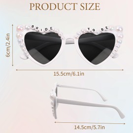 IGXX Herzförmige Brautbrille mit falschen Perlen, Weiße Sonnenbrille für Frauen, Party-Brille für Junggesellinnenabschied