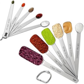 Stainless Steel Measuring Spoons Set of 11, Includes 6 Rectangular & 5 Tiny Measuring Spoons, Compact Design for Narrow Spice Jars, Kitchen Gadgets for Cooking & Baking, Dry and Liquid Ingredients