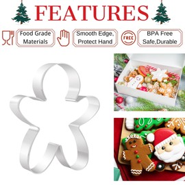 Orapink 4" Large Christmas Cookie Cutters Stainless Steel Xmas Cookie Cutter Set for Baking - Christmas Tree, Snowflake,Gingerbread Man, Snowman, Santa Head and Candy Cane