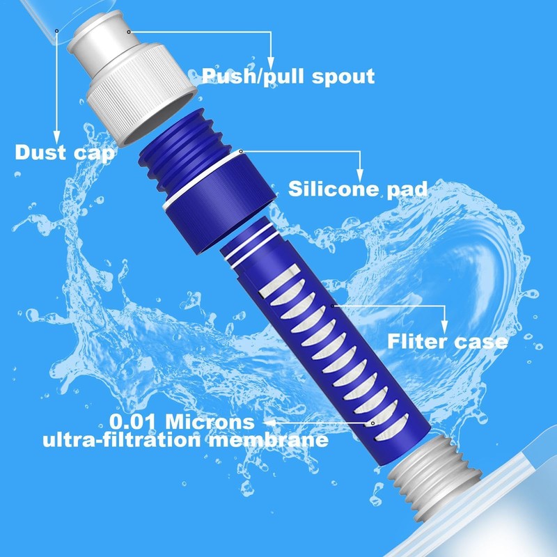 Foldable Filtered Water Bottle - Hiking Water Filter,Reusable Water Pouch