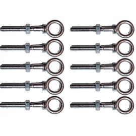 Heavy Duty 10-pack Shoulder Eye Bolt 1/4" X 2" Stainless Steel T316 Heavy-Duty
