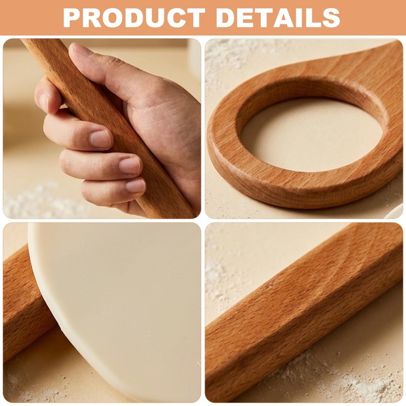 Wooden Danish Dough Whisk Set, 12 inch Dough Mixer with