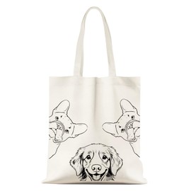 Jnglr Dog Tote Bag Canvas Tote Bag for Women, Gifts for Dog Lovers, Peeping Dog Bag Reading Accessories, Book Lovers Women Reusable Grocery Bag