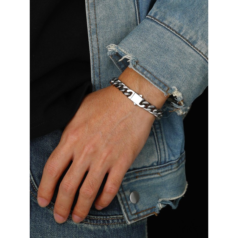 Bestyle 9mm Sturdy Stainless Steel Cuban Bracelet Thick Cuban Link