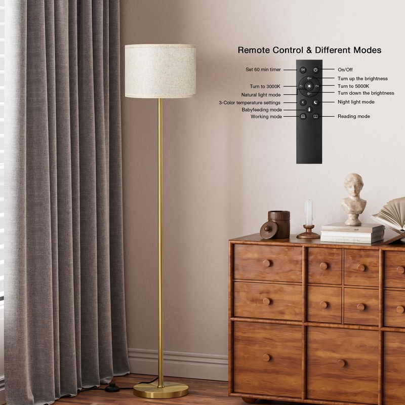 Ambimall 60'' Modern Floor Lamp with Remote, Tall Lamps for
