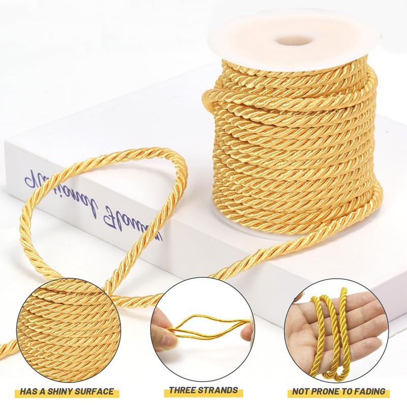 Mardatt 1Pcs 5mm x 18m 3-Ply Twisted Cord, Twisted Silk