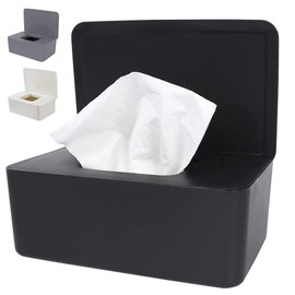 AmzBarley Wet Tissue Case, Black, Stylish, [With Dustproof Lid L18.5 x W12.2 x H7] Tissue Case, Office Storage, Japanese Style Case, Rectangular Napkins, Tissue Box, Storage Box, Living Room,
