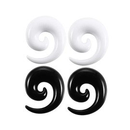 NewZenro Acrylic Spiral Snail Ear Tapers Plugs Tunnels Expander Gauges Twist Earrings Stretching Body Piercings Jewelry White Black 2 Pairs Set, Acrylic, no gemstone