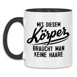 wowshirt Tasse Mit Diesem Körper Braucht Man Keine Haare Glatze Haarausfall, Farbe:White - Black
